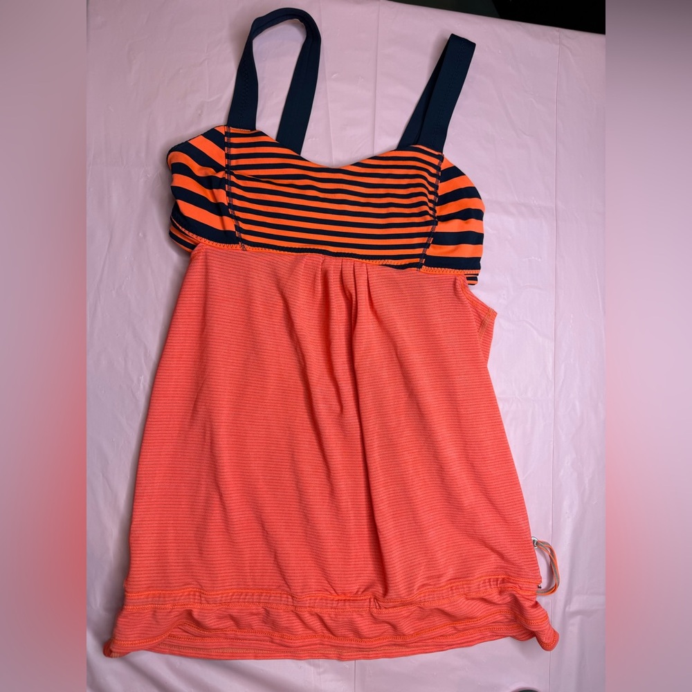 Lululemon Vibrant Orange and Navy Blue Striped Tank Top